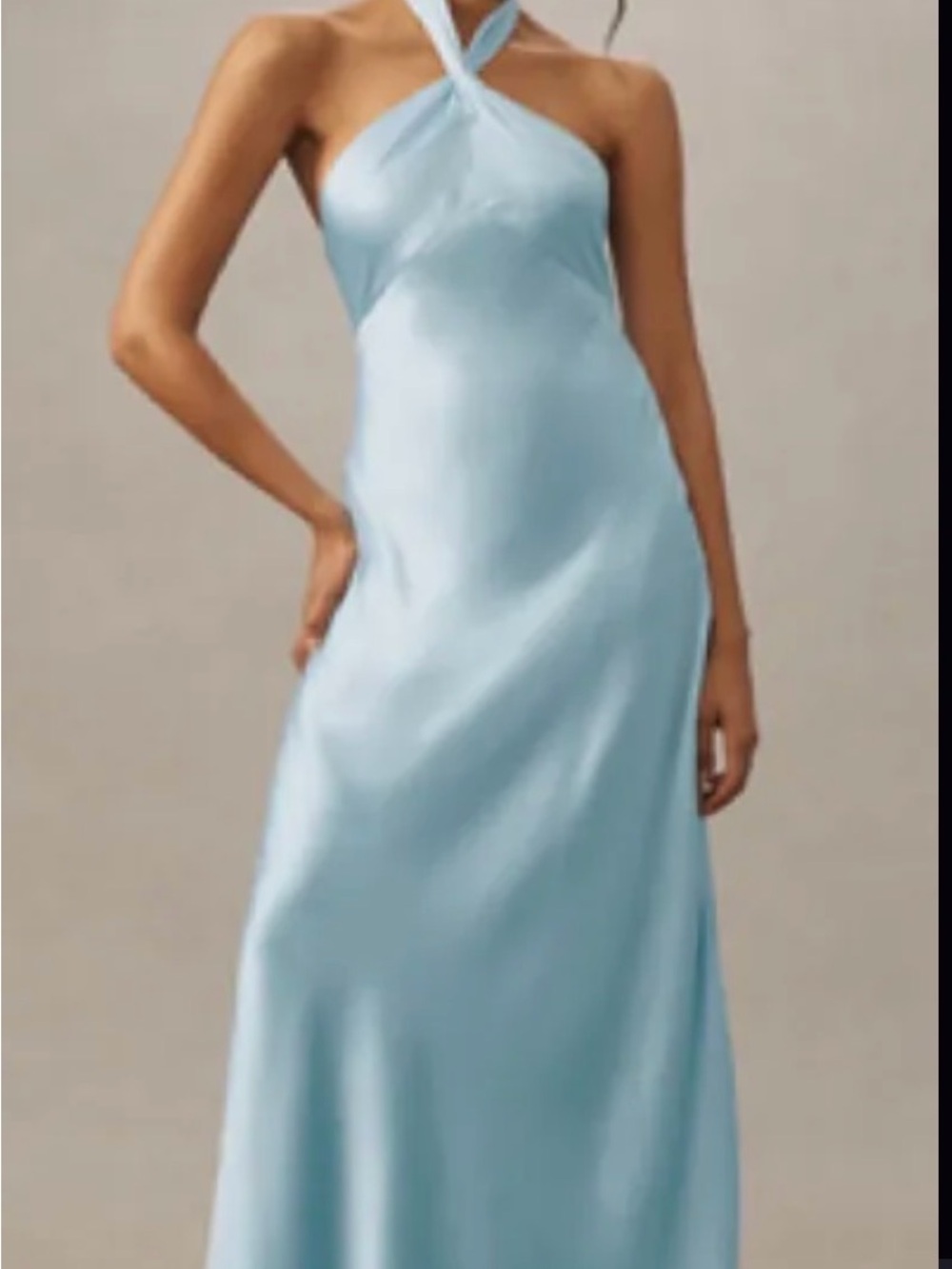 BHLDN Selma Halter Satin Maxi Dress in Sky Blue
